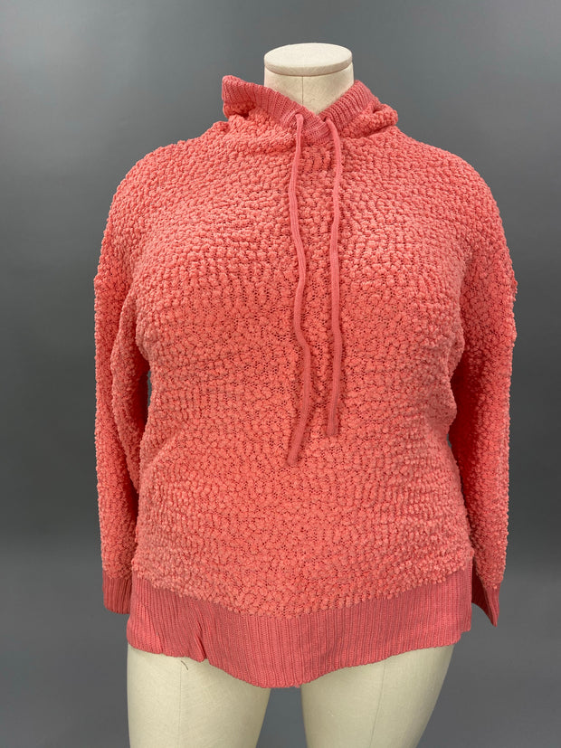 39 HD-Y {Hold Me Tight} Deep Coral Popcorn Hoodie PLUS SIZE XL 2X 3X