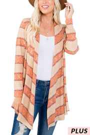 56 OR 34-OT-X {Chain Of Events} Taupe/Rust Cardigan Plus Size 1X 2X 3X