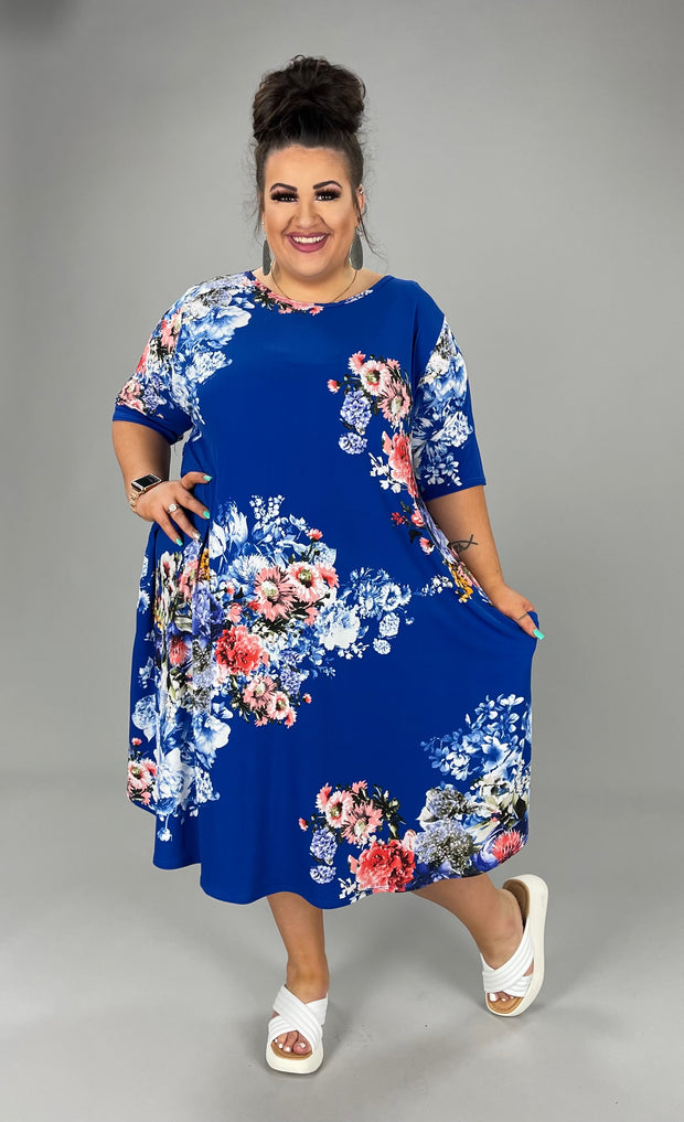 33 PSS-E {Blooms All Around} Royal Blue Floral Dress EXTENDED PLUS SIZE 3X 4X 5X