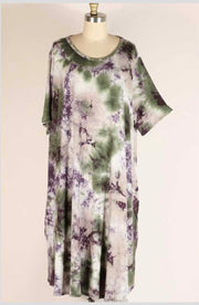 52 PSS-K {Sea At Night} ***SALE***Olive Gray Tie Dye Dress EXTENDED PLUS SIZES 3X 4X 5X