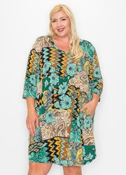 95 PQ-Z {Wear Your Confidence} Green Floral Print Dress EXTENDED PLUS SIZE 3X 4X 5X
