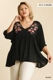 73 CP-E {One Thing Right} UMGEE Black***SALE*** Tunic W/Embroidery Plus Size XL 1X 2X