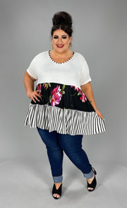 73 CP-Z {Sweet Honey} Ivory/Black ***SALE***Floral Tiered Top PLUS SIZE 1X 2X 3X