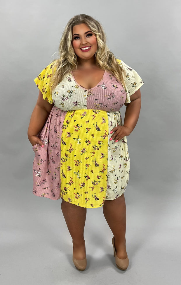 52 CP-A {This Or That} Mauve Vanilla ***SALE***Yellow Floral Dress PLUS SIZE 1X 2X 3X