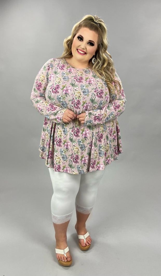 90 PLS-B {Field Of Dreams} Dusty Pink Floral Top SALE! EXTENDED PLUS SIZE 3X 4X 5X