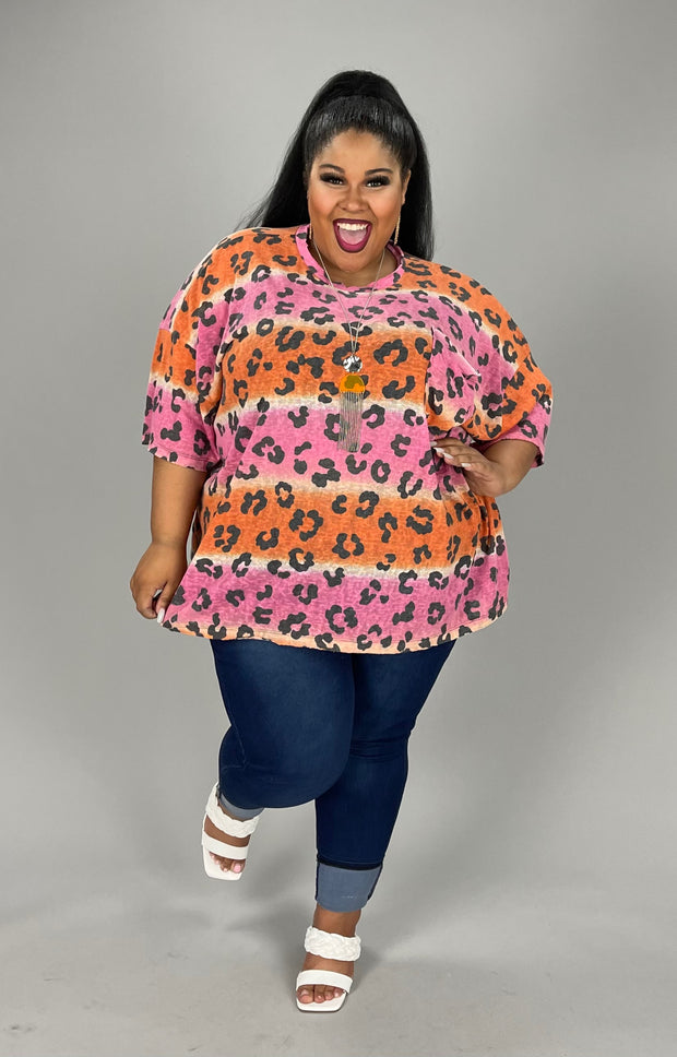 28 PSS-B {In Another Life} Pink/Orange ***SALE***Animal Print Top PLUS SIZE 1X 2X 3X