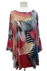 27 PQ-Z {Fan Away} Red/Multi-Color Print Top EXTENDED PLUS SIZE 3X 4X 5X