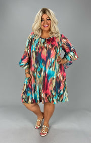 88 PQ-V {Close Attention} ***FLASH SALE***Multi-Color Bell Sleeve Dress PLUS SIZE 1X 2X 3X
