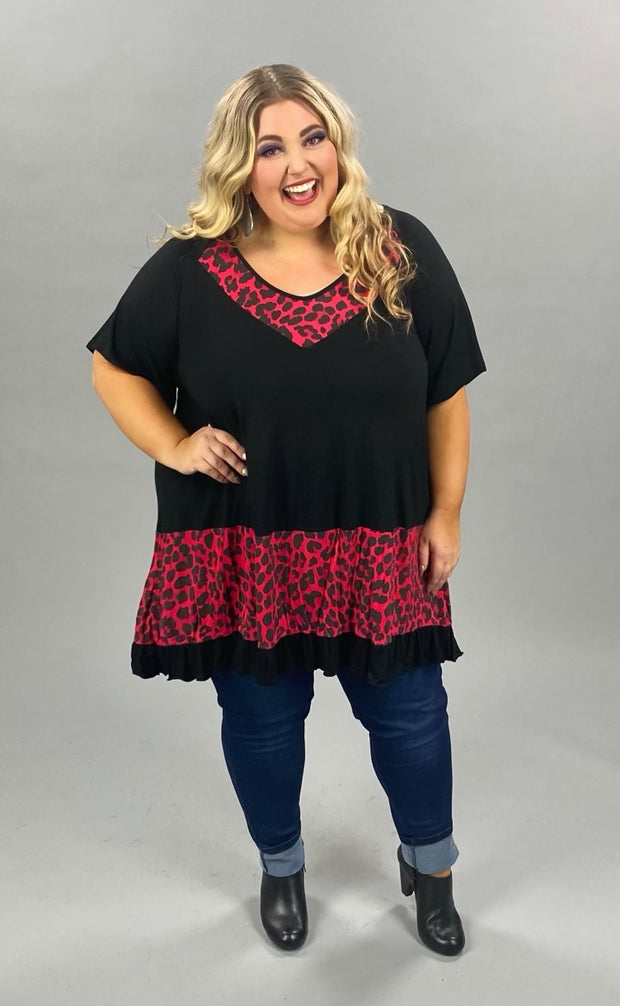 88 CP-B {Dazzling Beauty} ***SALE***Black/Red Leopard Tunic EXTENDED PLUS SIZE 4X 5X 6X