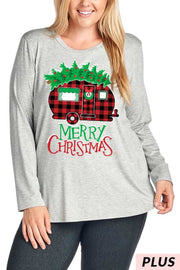 29 GT-A {Merry Camper} Grey Red Plaid Camper Graphic Tee PLUS SIZE XL 2X 3X