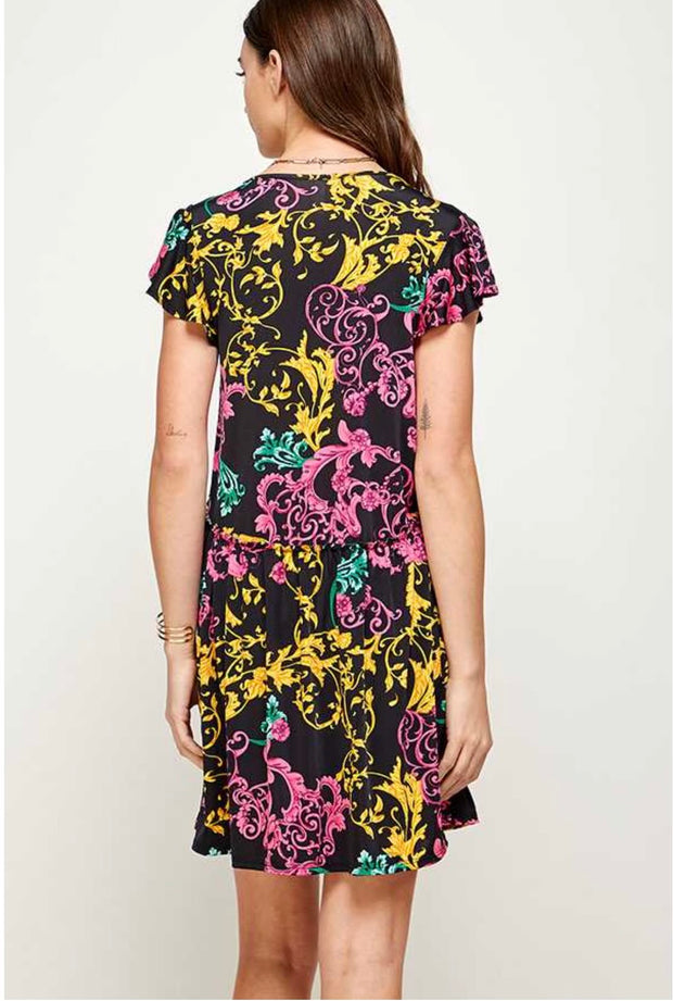 28 OR 31 PSS-Z {Love Is In The Air} ***SALE***Black/Multi Damask Print Dress PLUS SIZE 1X 2X 3X
