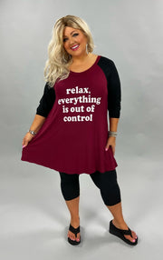 20 GT-B {Out Of Control} Black/Burgundy Graphic Tee EXTENDED PLUS CURVY BRAND 1X 2X 3X 4X 5X 6X