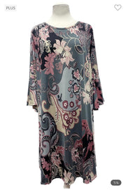 85 PQ-L {The Way I Live} Grey Floral Bell Sleeve Dress EXTENDED PLUS SIZE 3X 4X 5X *** FLASH SALE***