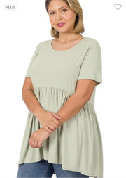 52 or 43 SSS-L {Feeling The Love} Light  Sage Babydoll Tunic   PLUS SIZE