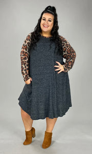 23 CP-A {Moment Like This} Charcoal Leopard Contrast Dress EXTENDED PLUS SIZE 3X 4X 5X