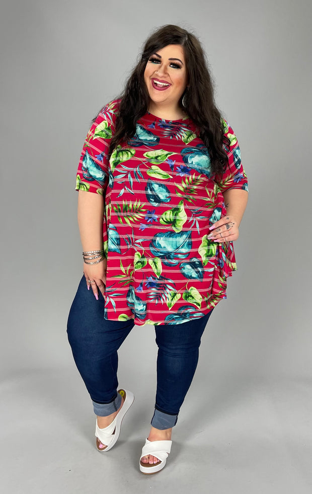 89 PSS-M {Lost In The Tropics} Fuchsia***SALE*** Tropical Print Top EXTENDED PLUS SIZE 3X 4X 5X
