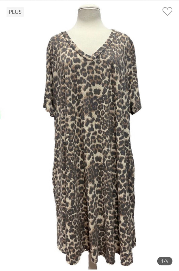 76 PSS-B {Better With Spots} Khaki Tan Leopard Print Dress EXTENDED PLUS SIZE 3X 4X 5X