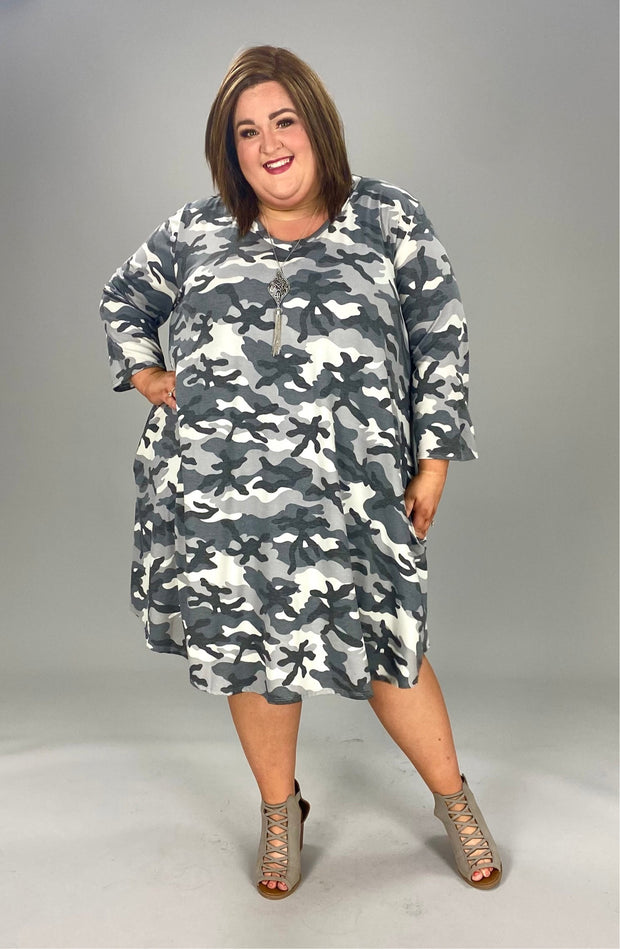30 PQ-R {Keep Looking Forward} ***SALE***Grey Camo V-Neck Dress EXTENDED PLUS SIZE 3X 4X 5X