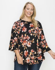 78 PQ-Z {Can You Believe It} Black/Rust Floral Top PLUS SIZE 1X 2X 3X