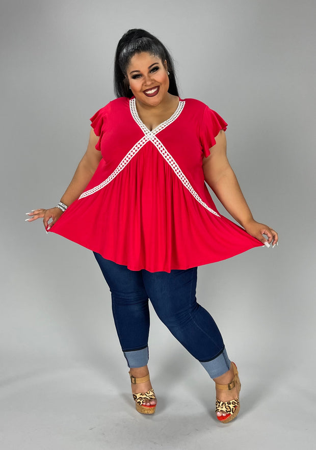 76 CP-B {From One Curvy To Another} Red V-Neck Top CURVY***SALE*** BRAND!!! EXTENDED PLUS SIZE 3X 4X 5X 6X