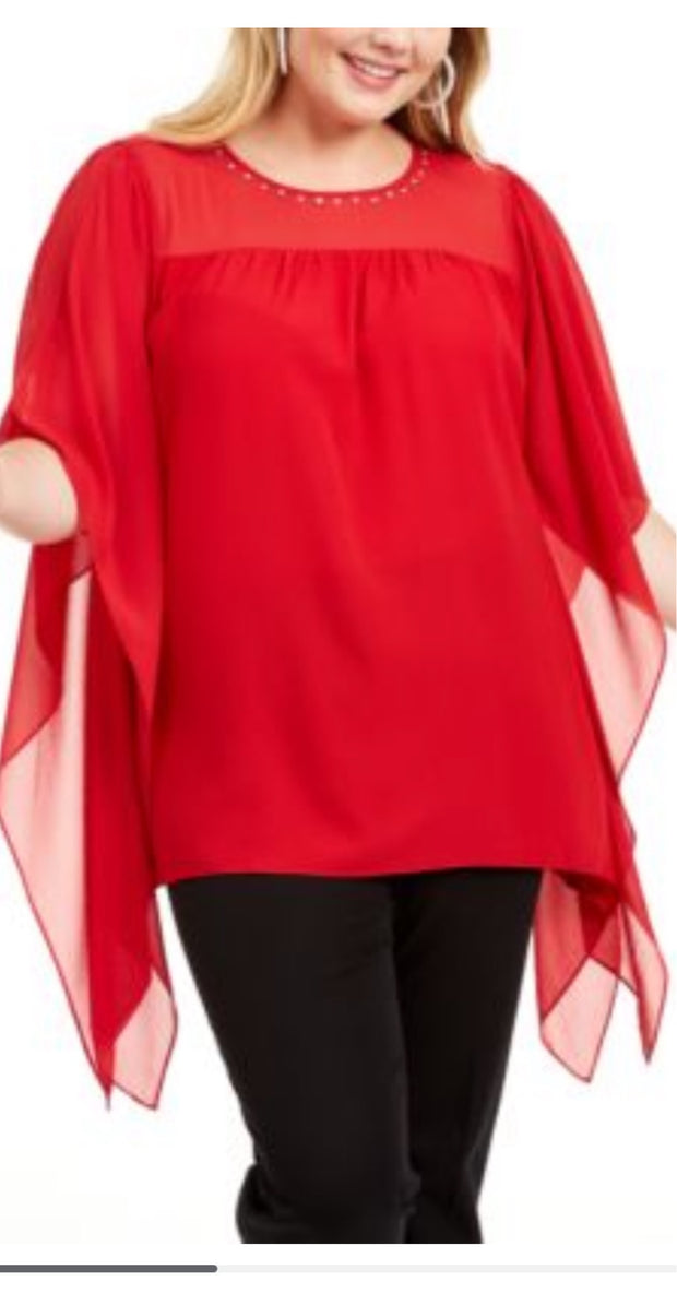 SD-A  M-109  {Michael Kors} Red Embellished Top Retail €110.00 PLUS SIZE 2X