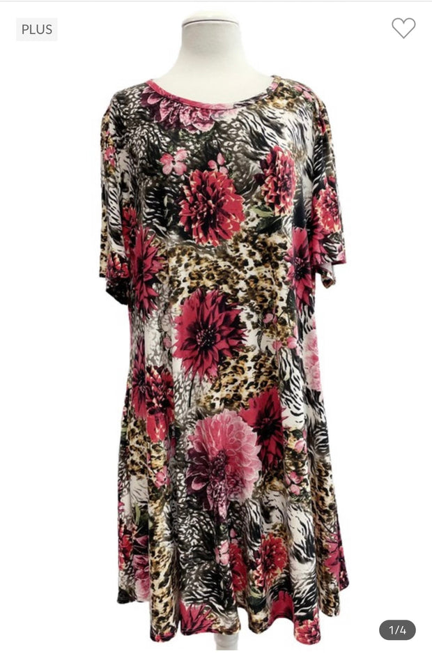 32 PSS-D {Flirty In Floral} Floral Animal Print Dress EXTENDED PLUS SIZE 3X 4X 5X