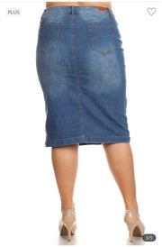 BT-W {Out on The Town} Blue Wash Denim Mid Length Skirt PLUS SIZE XL 2X 3X
