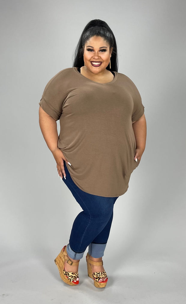52 or 45 SSS-C {Simple Ease} Mocha V-Neck Tunic PLUS SIZE***SALE*** 1X 2X 3X