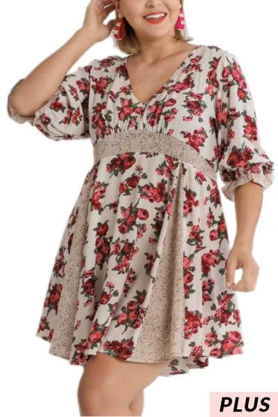 27 CP-D {Stop And Stare} "UMGEE" Creme***SALE*** Mix Floral Dress PLUS SIZE XL 1X 2X
