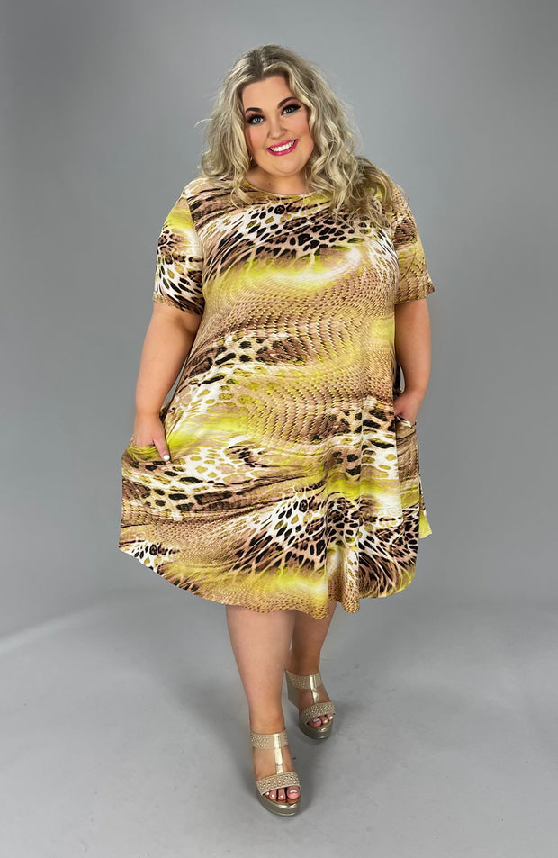 42 PSS-B {Tales To Tell}***SALE*** Tan Lime Snake Leopard Print Dress EXTENDED PLUS SIZE 3X 4X 5X