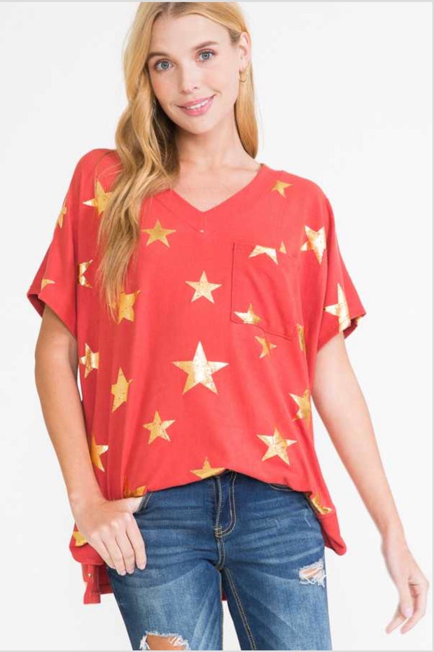 61 PSS-C {Hollywood Superstar} SALE!! V-Neck Top with Front Pocket PLUS SIZE 1X 2X 3X
