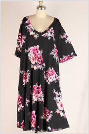 54 PSS-A {It Had To Be You} Black Floral V-Neck Dress EXTENDED PLUS SIZE 3X 4X 5X***SALE***