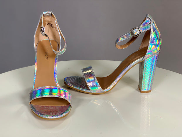 Shoes {Can't Stop The Fun} Silver Reflective Snakeskin Heels