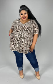 60 PSS-B {Doing Just Fine} Leopard Print V-Neck Top EXTENDED PLUS SIZE 3X 4X 5X