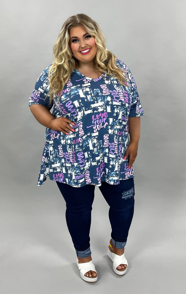 55 PSS-B {Empowering Words} Blue Graphic Print SALE!! Top EXTENDED PLUS SIZE 4X 5X 6X