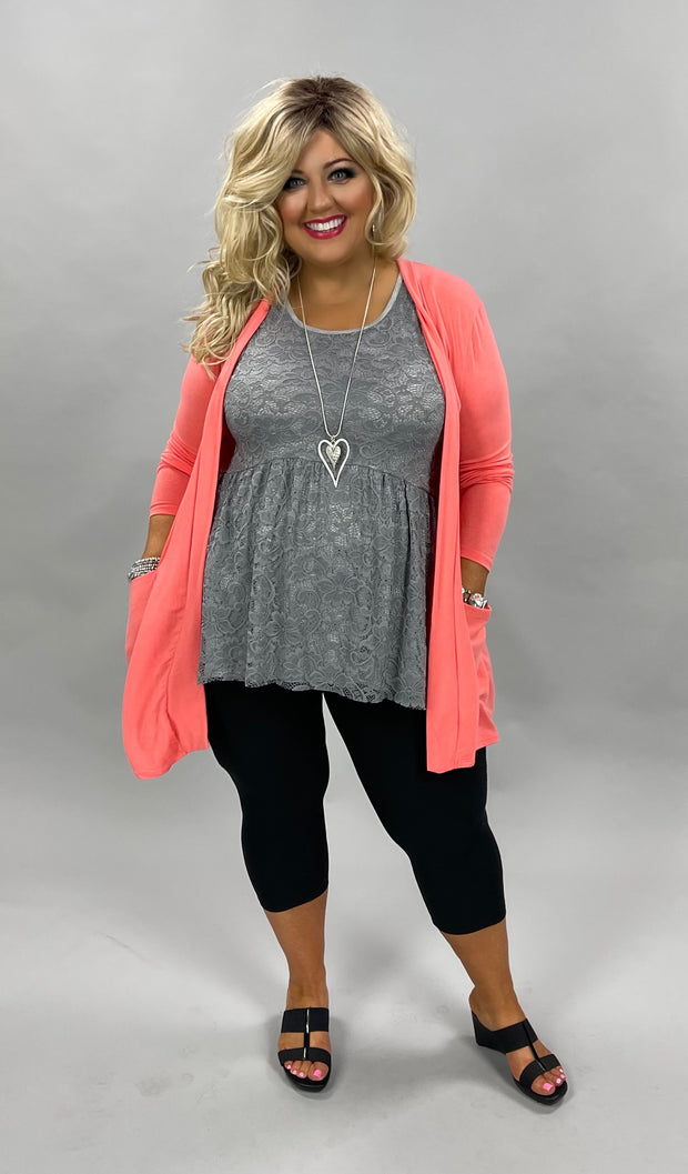 53 OT-A {Corally Yours} SALE!! Coral Long Sleeve Light Weight Cardigan Plus Size XL 2X 3X