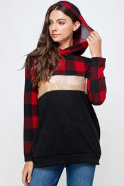 21 HD-G {Meet You There} ***FLASH SALE***Red Black Plaid Contrast Hoodie PLUS SIZE XL 2X 3X