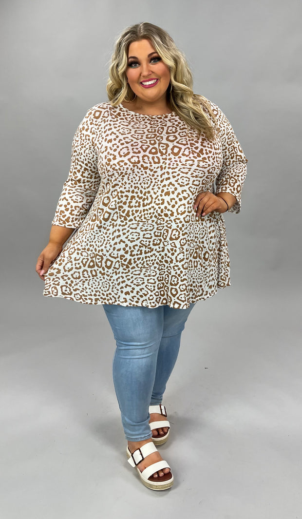 87 PQ-F {The Style Goes On} Lt. Taupe Animal Print Tunic EXTENDED PLUS SIZE 3X 4X 5X