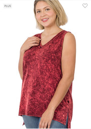 51 or 44 SV-D {Ease Along} Cabernet***SALE*** Mineral Wash Sleeveless Top PLUS SIZE 1X 2X 3X