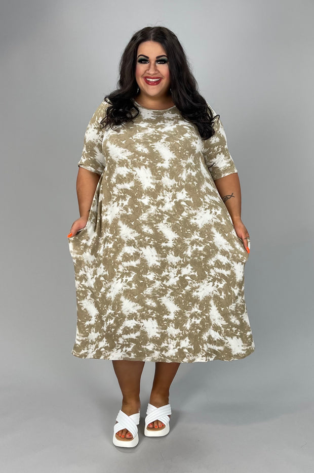 73 PSS-B {Inspired Love} Mocha And Ivory Tie Dye Dress EXTENDED PLUS SIZE 3X 4X 5X