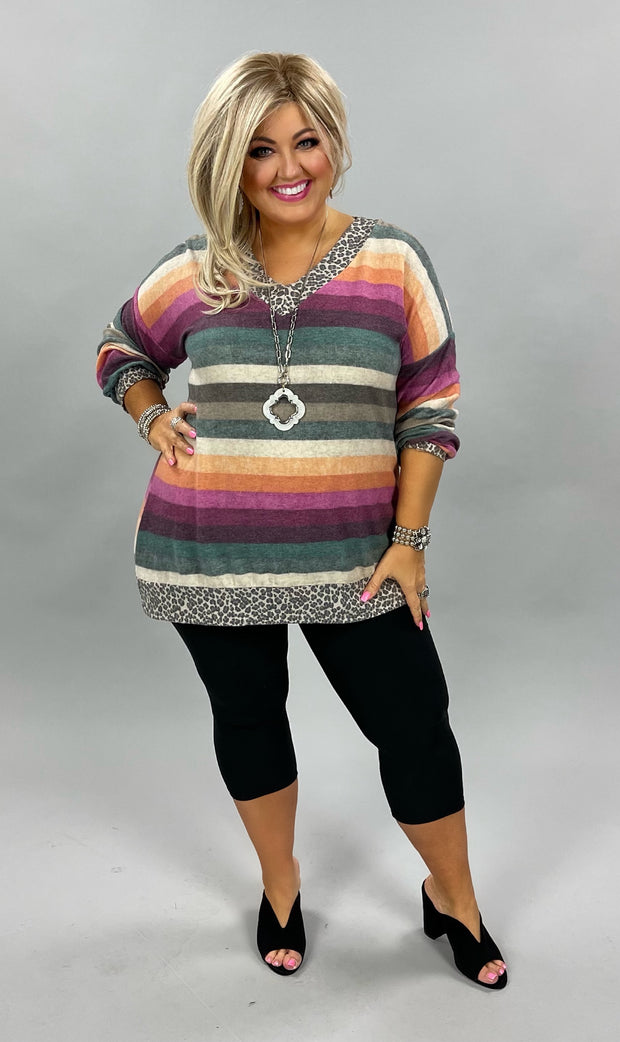 19 CP-I {All Mixed Up} ***FLASH SALE***Leopard Striped Top  PLUS SIZE XL 2X 3X