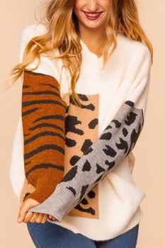 95 CP-B {Comfy Cat} Animal Contrast Sweater PLUS SIZE 1X 2X 3X***FLASH SALE***