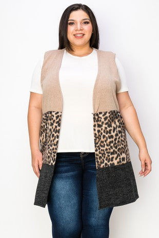 99 OT-A {For All Days} Beige Leopard Sweater Vest EXTENDED PLUS SIZE 3X 4X 5X