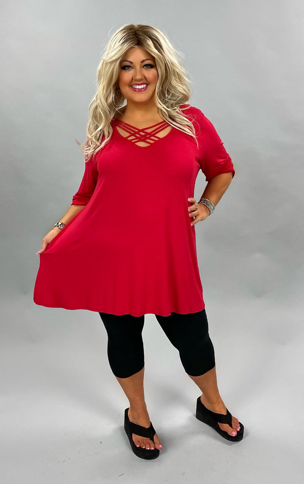 28 OR 37 SQ-P {Caged In Beauty} RED Tunic with Cage Neck Detail CURVY BRAND!! EXTENDED PLUS SIZE 3X 4X 5X 6X