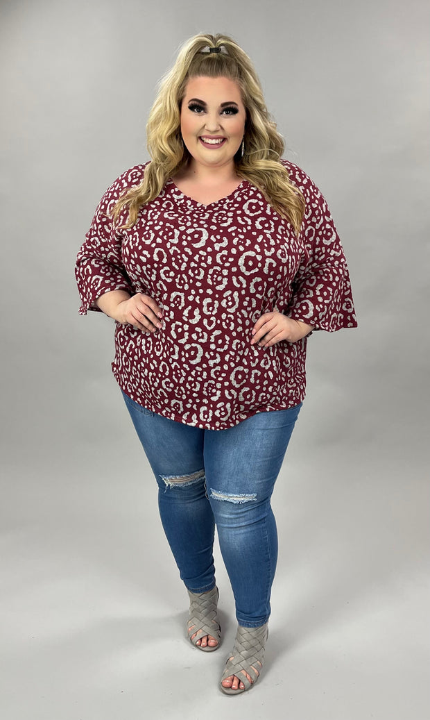 93 PQ-F {Forever Yours} Wine V-Neck ***FLASH SALE***Animal Print Top EXTENDED PLUS SIZE 4X 5X 6X