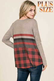 19 CP-T {Heading Out}  ***FLASH SALE***Grey With Red Black Plaid Top PLUS SIZE XL 2X 3X