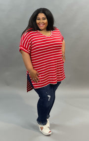 71 PSS-P {Earn Your Stripes} SALE!! Red Striped V-Neck Tunic Plus Size 1X 2X 3X