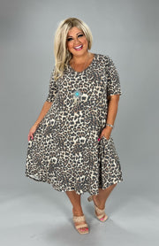 76 PSS-B {Better With Spots} Khaki Tan Leopard Print Dress EXTENDED PLUS SIZE 3X 4X 5X