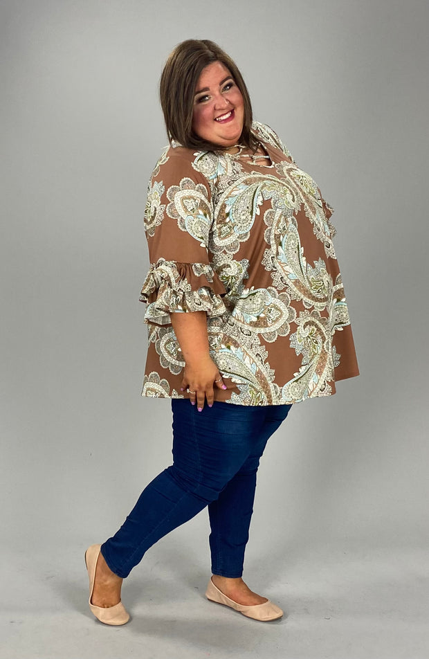 22 PQ-N {Flirting With Curvy} Brown Paisley Caged Neck Tunic CURVY BRAND!!! EXTENDED PLUS SIZE 4X 5X 6X