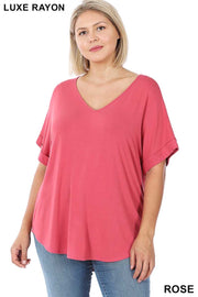 56 SSS-H {Hint of Rose} ***SALE***Rose Short Sleeve  Top PLUS SIZE 1X 2X 3X
